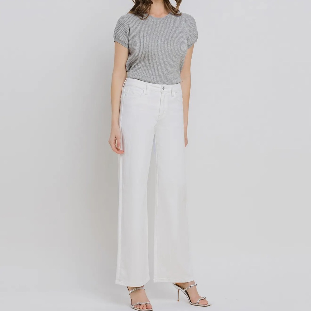 VERVET by FLYING MONKEY OPTIC WHITE HIGH RISE WIDE LEG JEANS - Picture 9 of 14